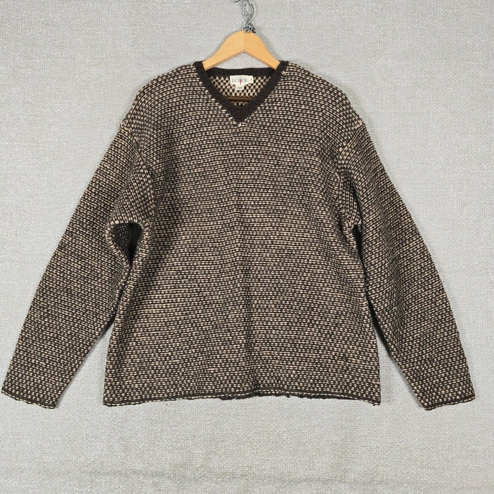 J.Crew Mens Brown 100% Wool Birdseye Textured V-Neck Sweater Size Medium
